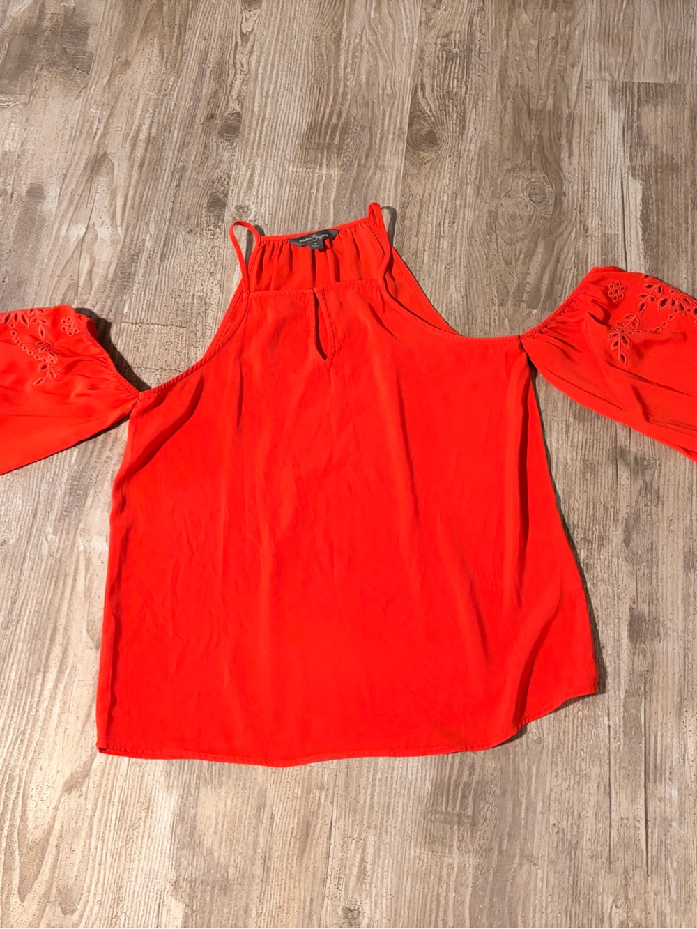 Market & Spruce Bright Red Orange Cold-Shoulder Blouse with Eyelet Sleeves